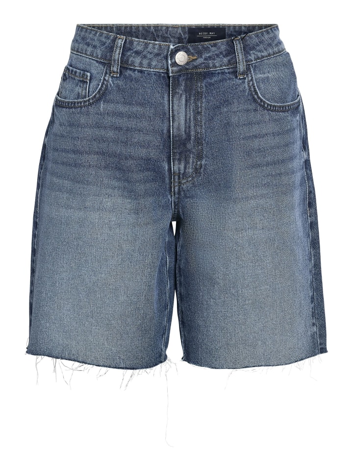 Noisy may Denim Bermuda Jeansshorts mit Fransensaum in Blau-3 günstig kaufen
