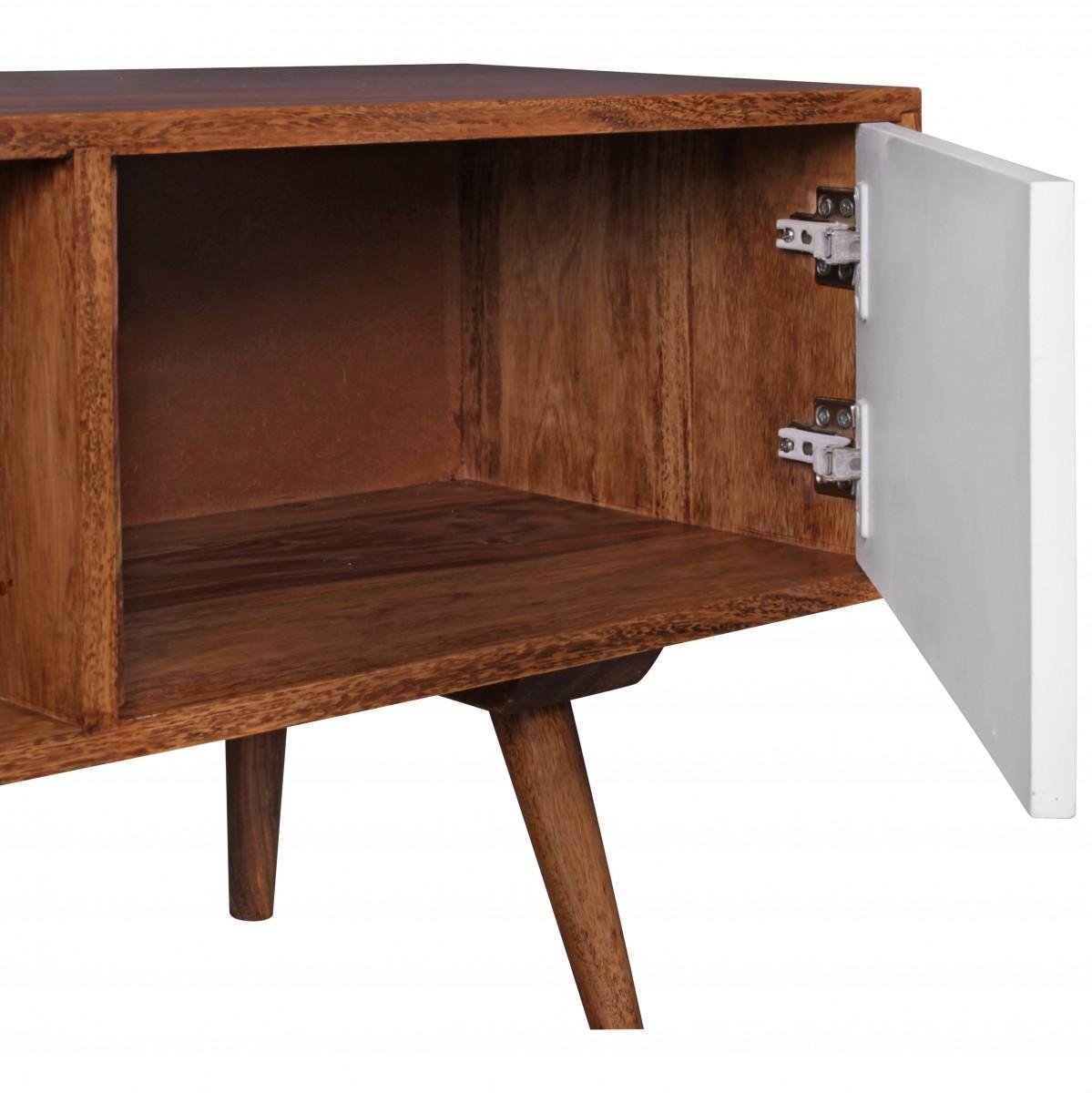 Wohnling TV Lowboard REPA Massiv-Holz Sheesham Braun/Weiß