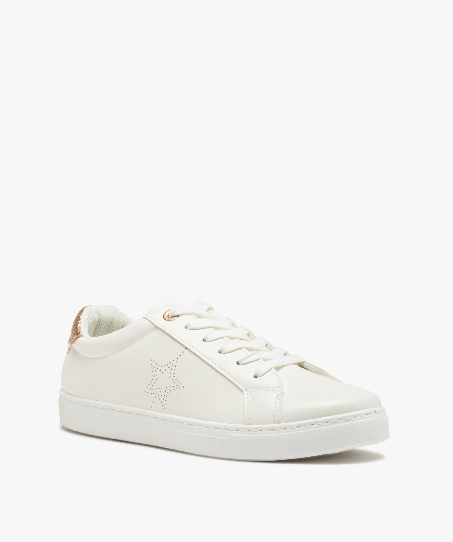 Baskets à lacets avec patch pailleté et motif étoile femme blanc | GEMO