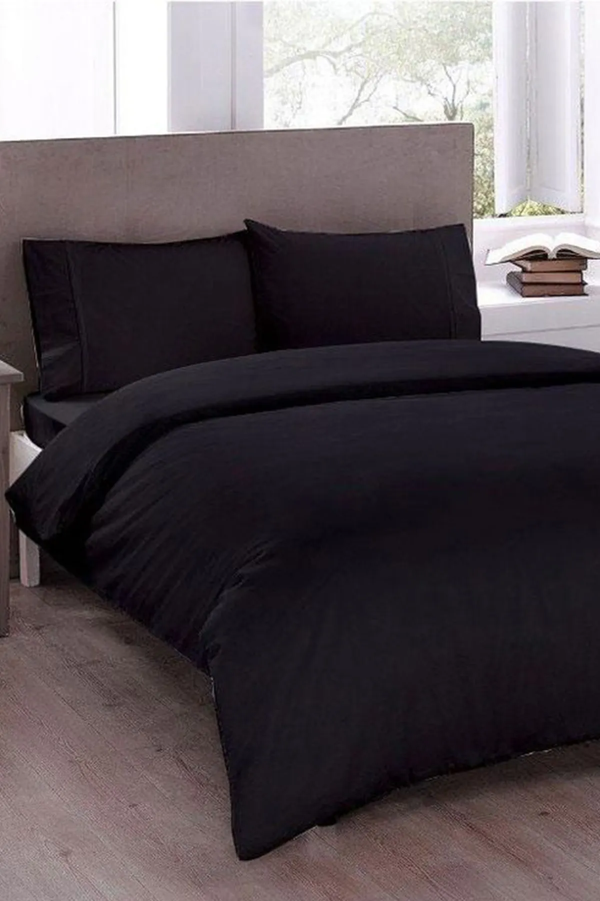 Çeyiz Diyarı  Pure Doppelbett-Bettbezug-Set, Schwarz