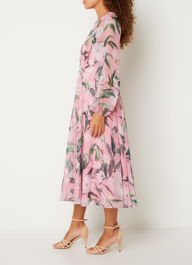 Vestido túnica midi Lina de Phase Eight con mangas abullonadas y estampado floral.
