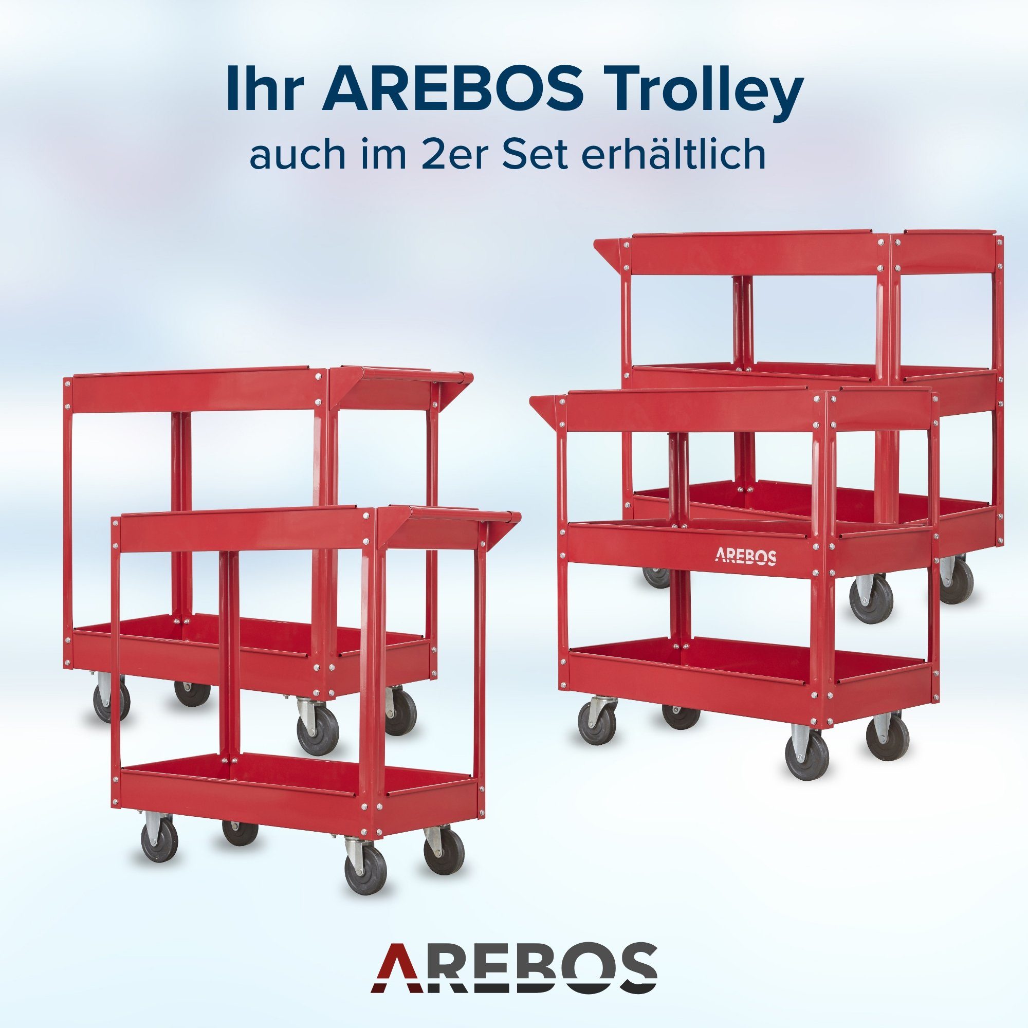 Arebos Werkstattwagen Werkstatt-Rollwagen, Werkzeugwagen, Belastbarkeit bis zu 100 kg, 2 Fächer, max. Traglast:100,00 kg