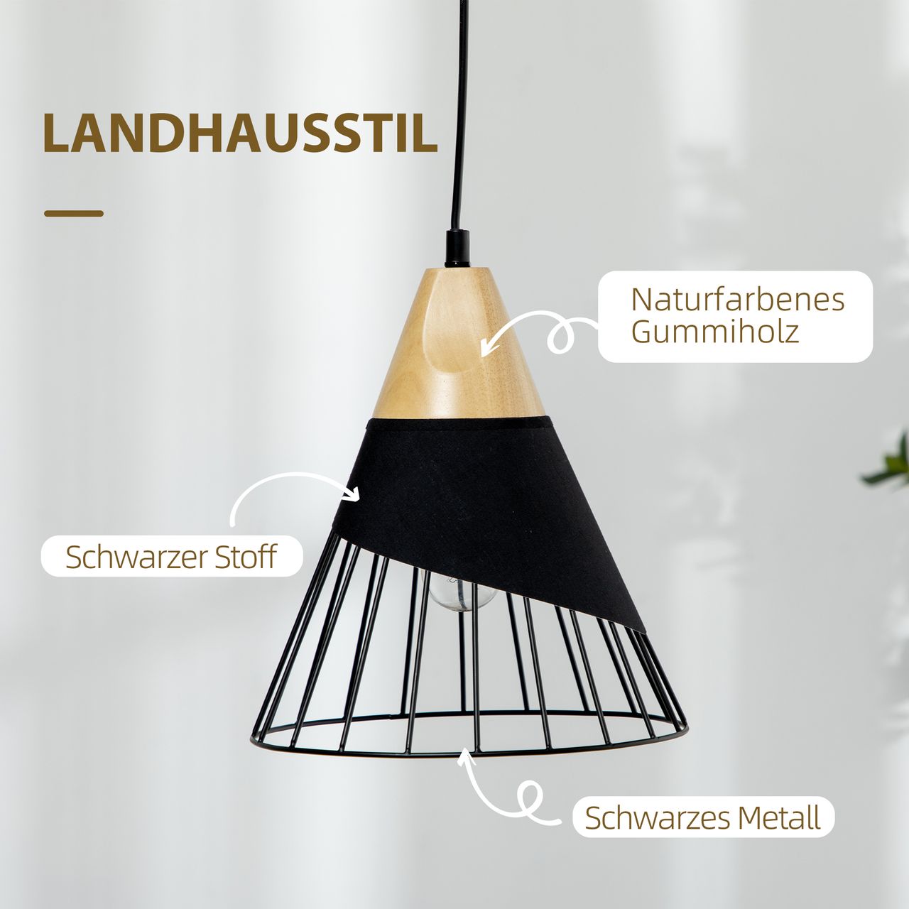 HOMCOM 40 W Hängeleuchte Deckenlampe mit E27 Sockel für Wohnzimmer, Flur Schwarz