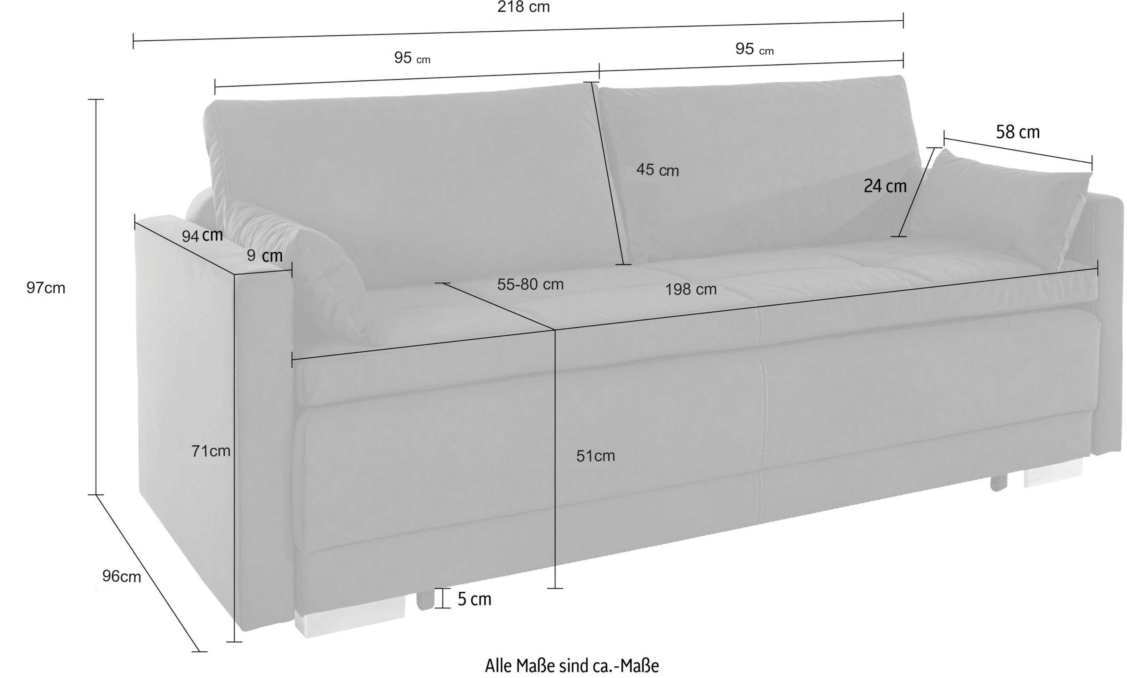 INOSIGN Schlafsofa Berlin, mit Boxspringaufbau, Bettfunktion & Bettkasten, Dauerschlafsofa