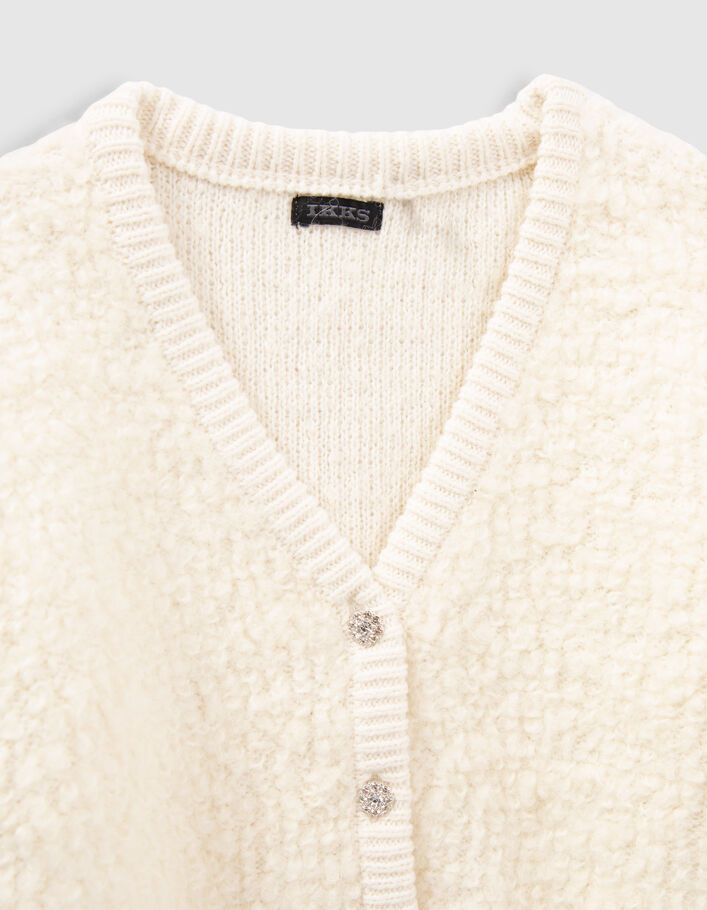 Cardigan écru tricot bi matière fille