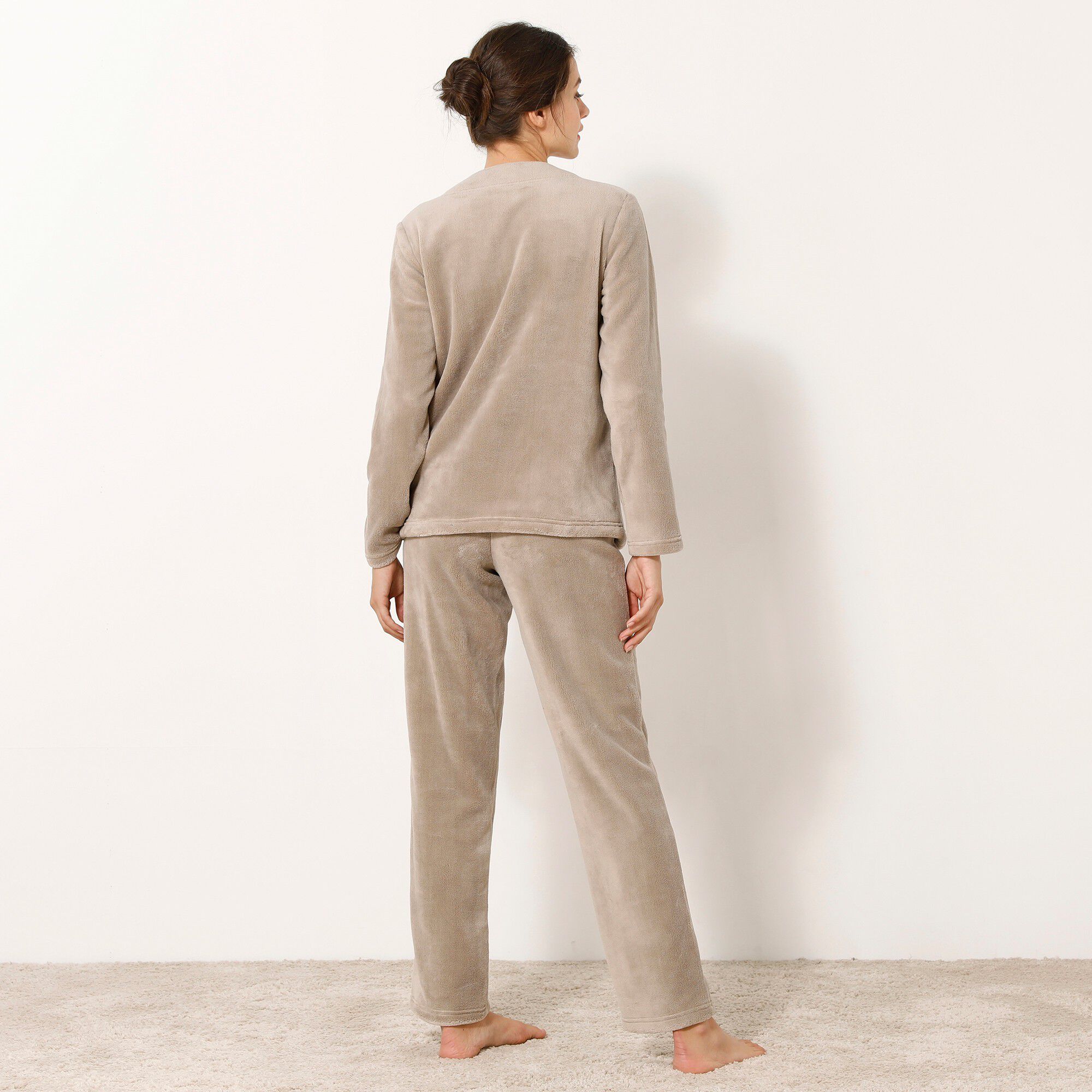 Pyjama veste boutonnée manches longues, maille polaire