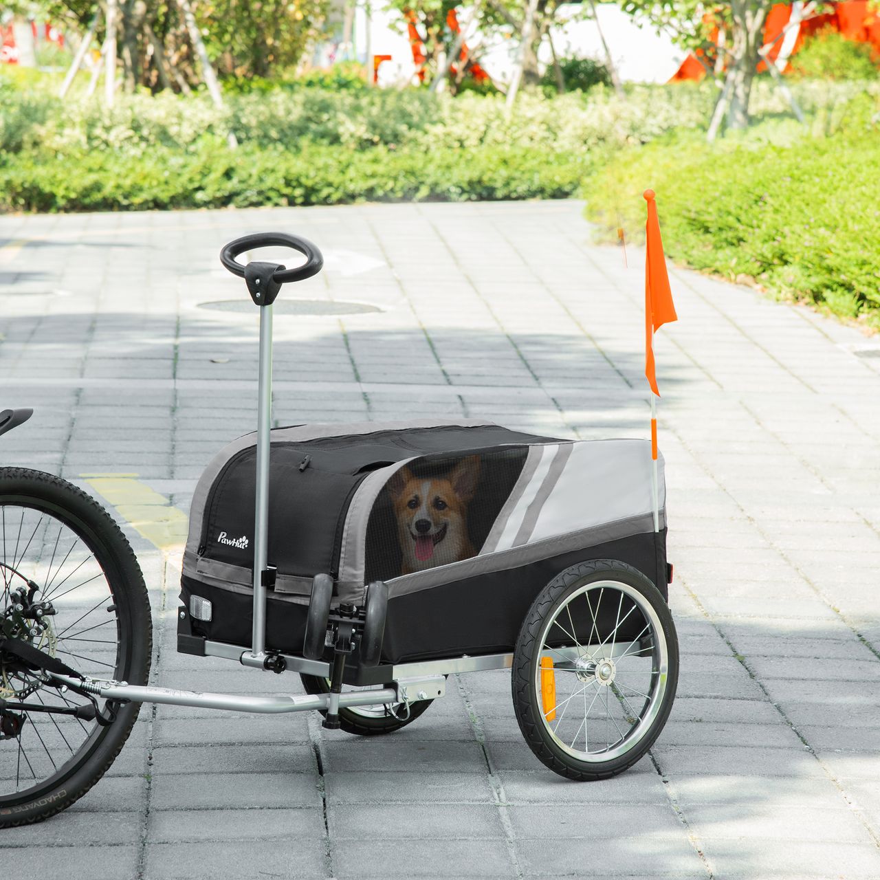 PawHut 2-in-1 Hundeanhänger Trolley für Haustier Lastenanhänger Schwarz Silber