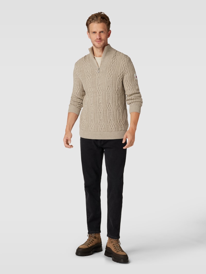 Strickpullover mit Zopfmuster Modell 'HOVEN' in sand