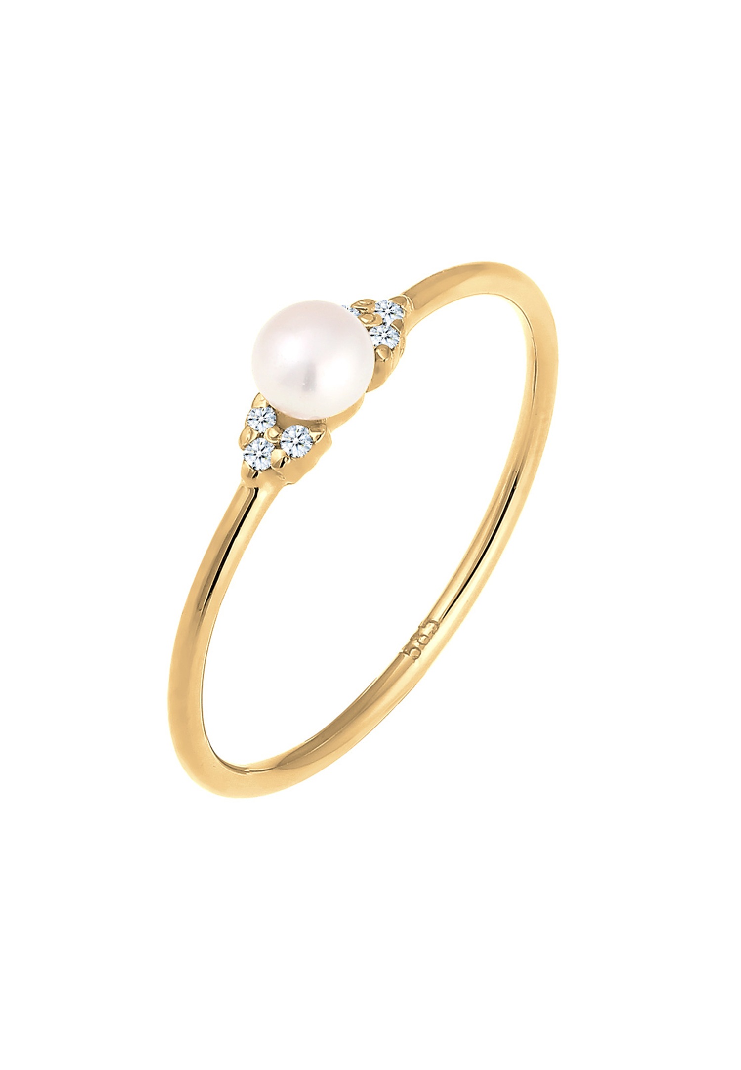 Elli DIAMONDS Ring Verlobung Perle Diamant (0.03 ct.) 585 Gelbgold