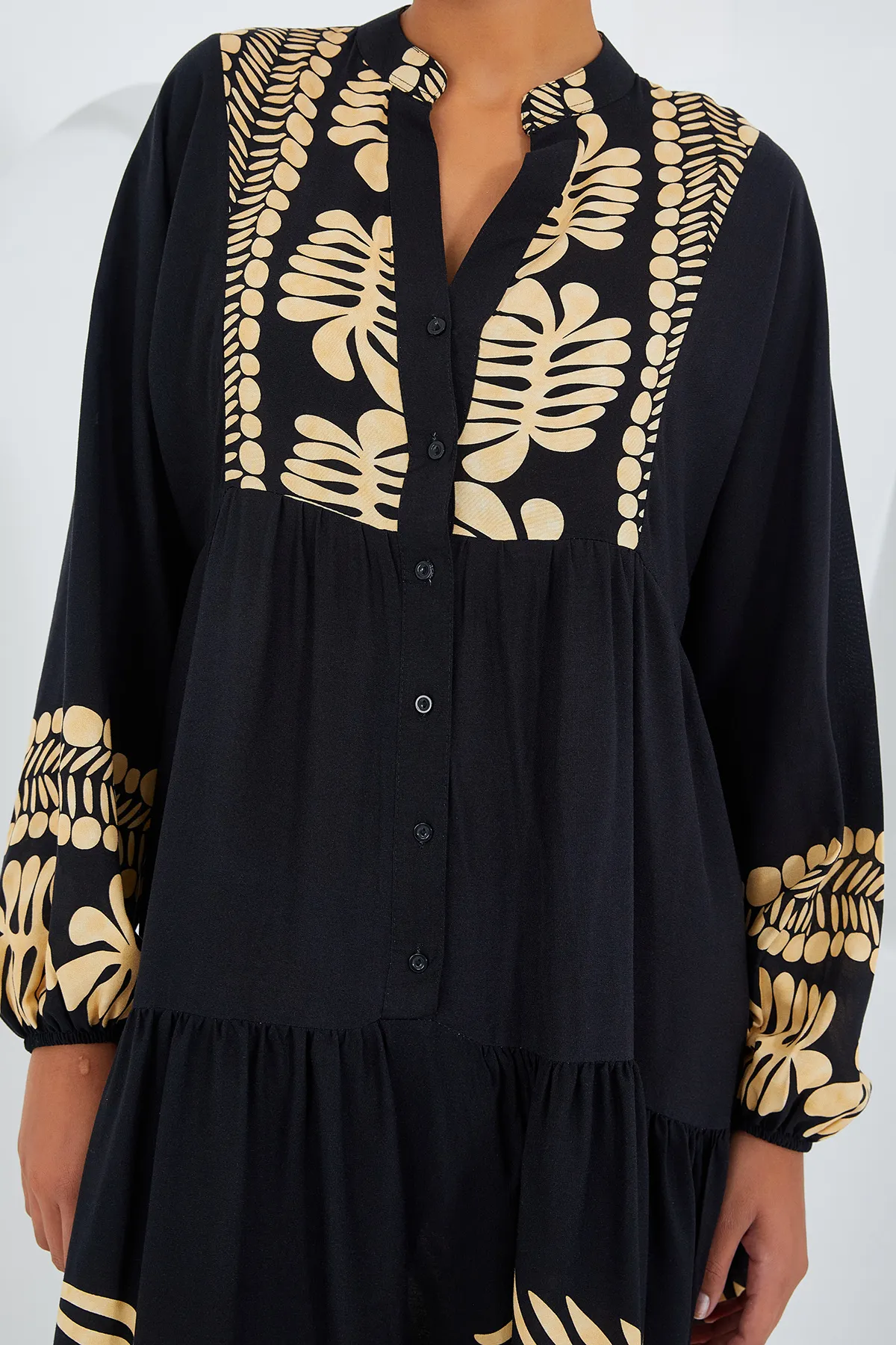 Bigdart  Schwarzes, senffarbenes Viskose-Hijab-Kleid für Damen 2423