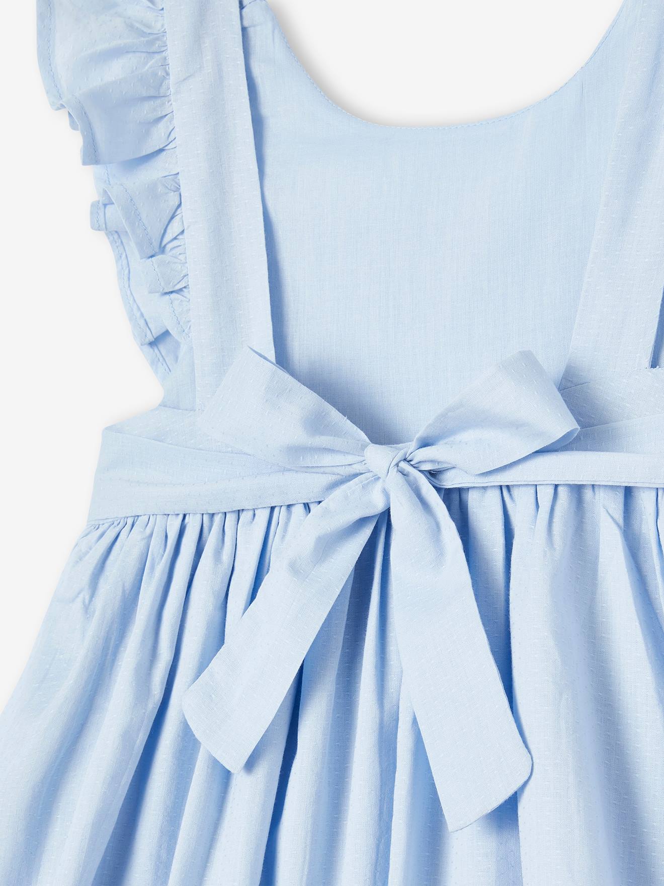 Robe de cérémonie volantée dos nu fille bleu ciel