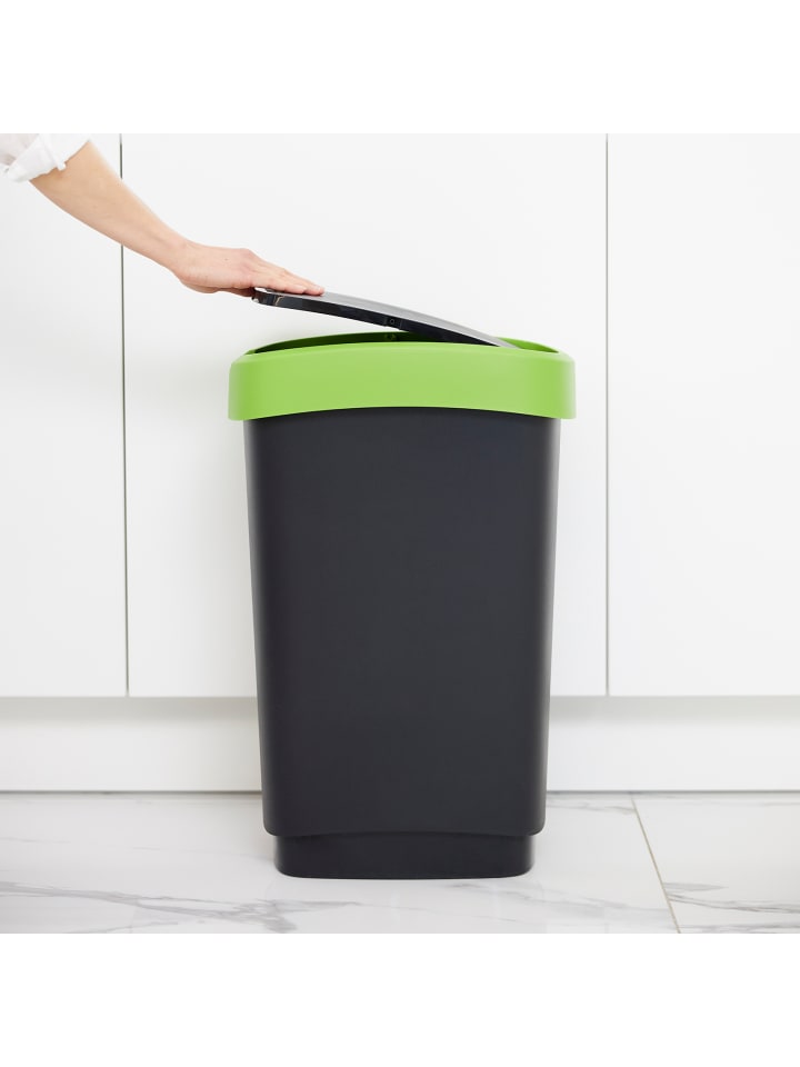 Rotho TWIST Abfalleimer 50l - 2-in-1 Deckel - ideal zur Mülltrennung zuhause in Grün / Schwarz günstig kaufen onesize