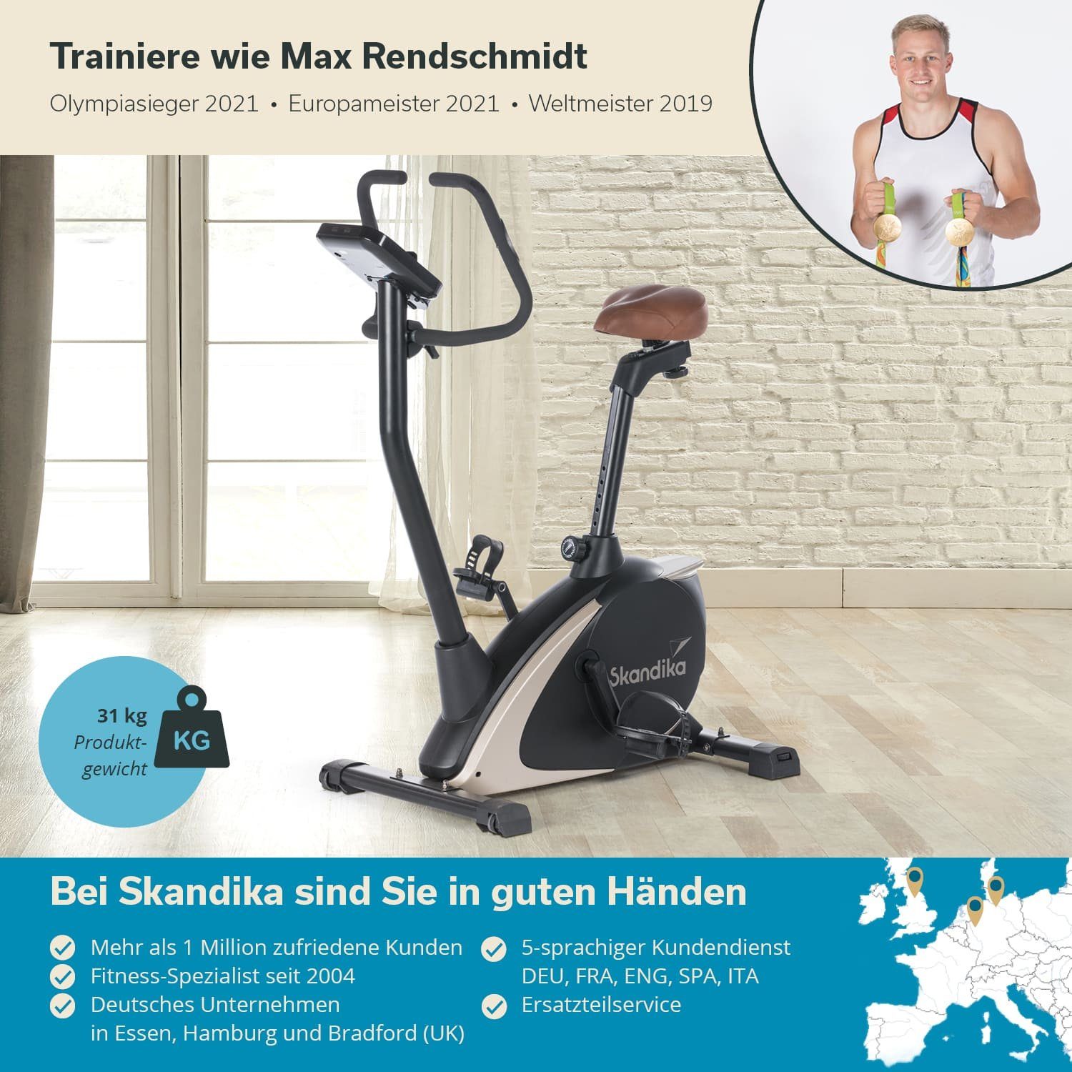 Skandika Ergometer Hometrainer Vinneren (schwarz/gold), Design Hometrainer, Fitness Fahrrad