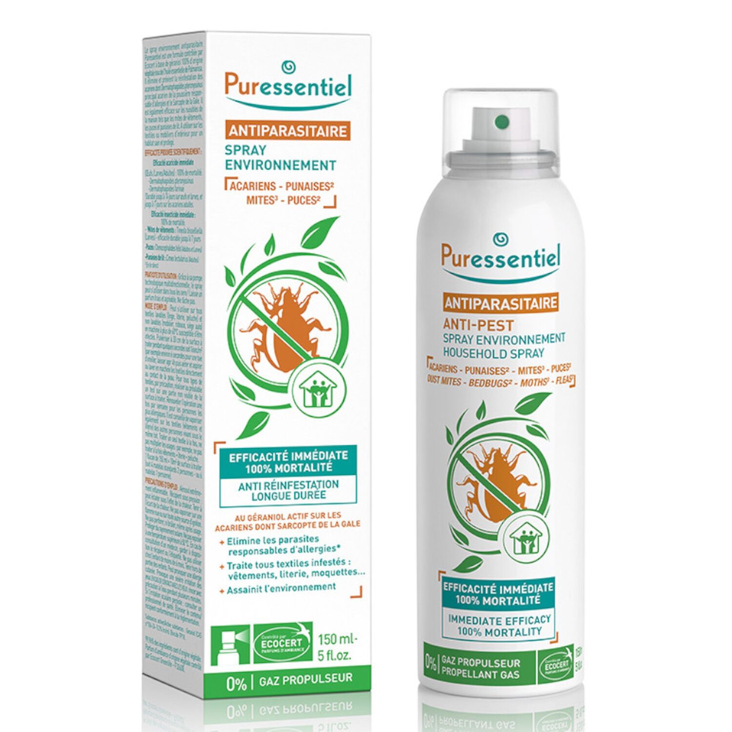 Puressentiel Antiparasitaire Spray Textile Acariens - Punaises - Puces - Mites 150 ml