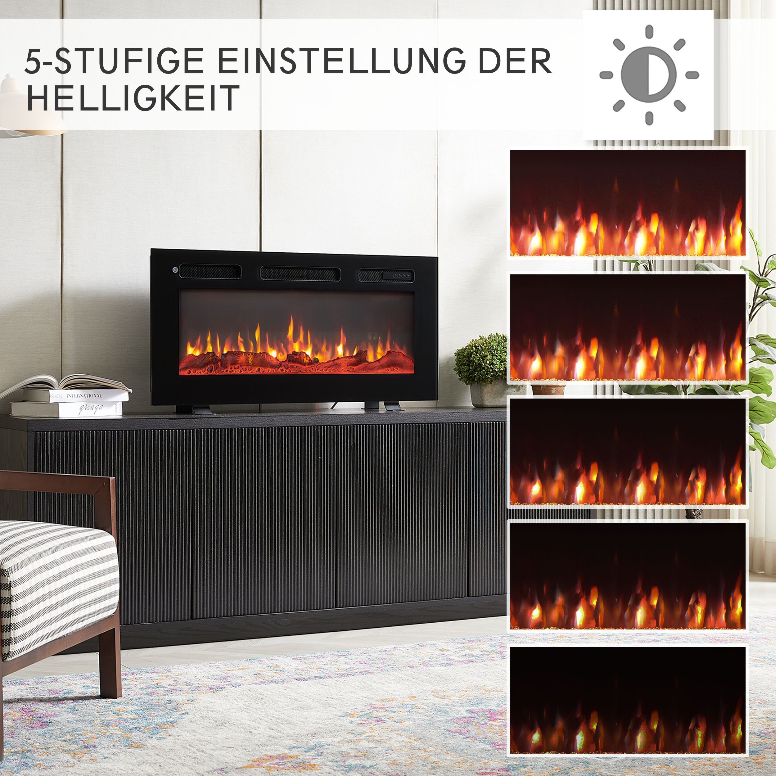 Balderia Elektrokamin Leif, 3 in 1 Stand-, Wand- oder Einbaukamin mit Heizung 1800W, realistischer 3D-Flammeneffekt, Fernbedienung, Timer, Thermostat