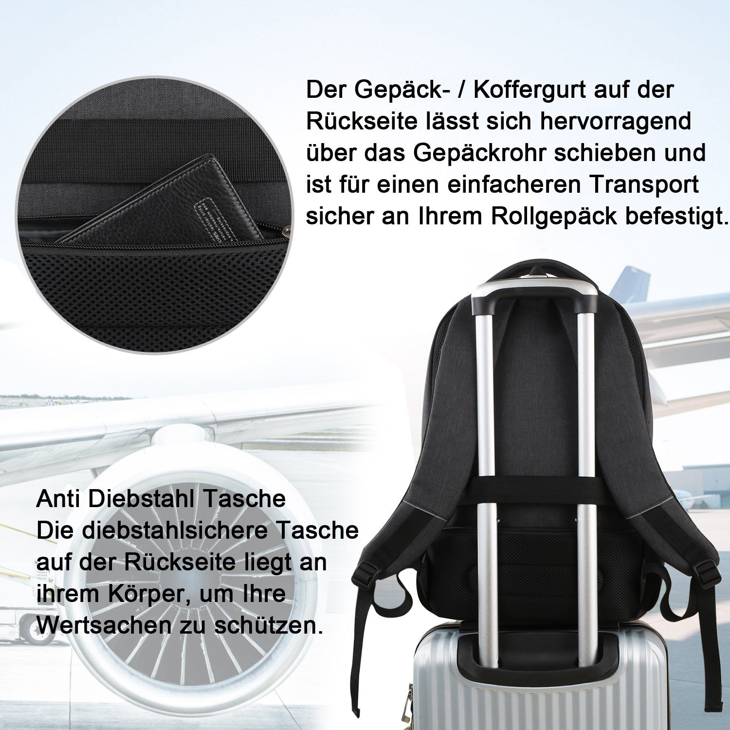 REDOM Laptoprucksack Laptop Rucksack Rucksäcke Schulrucksack Wasserbeständig Laptoptasche (Laptop Notebook Tasche Schule Uni Rucksack, Sportrucksack, mit USB-Anschluss, Anti-Diebstahl, Backpack mit Laptopfach), Herren Damen Jungen Teenager Freizeit A