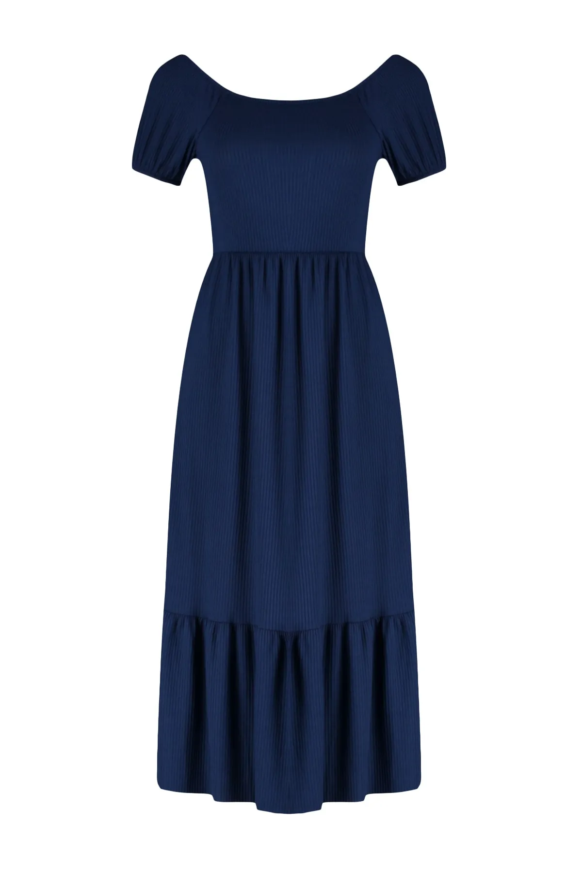 Trendyol Collection  Marineblaues Maxi-Strickkleid in A-Linie mit Carmenkragen TWOSS22EL0829