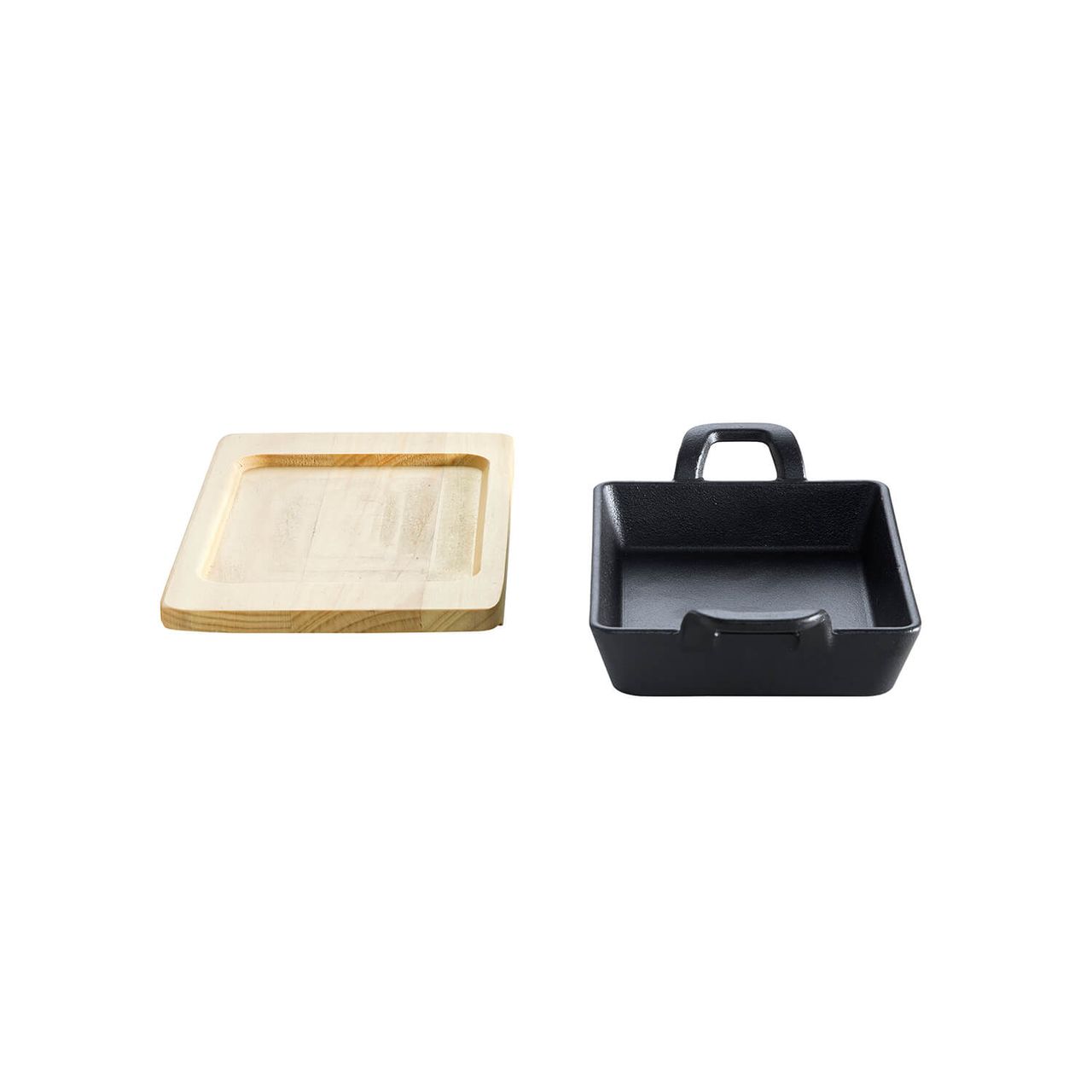 Allgrill Gusseisen-Minipfanne mit Stiel und Untersetzer, quadratisch, schwarz, 14x14cm