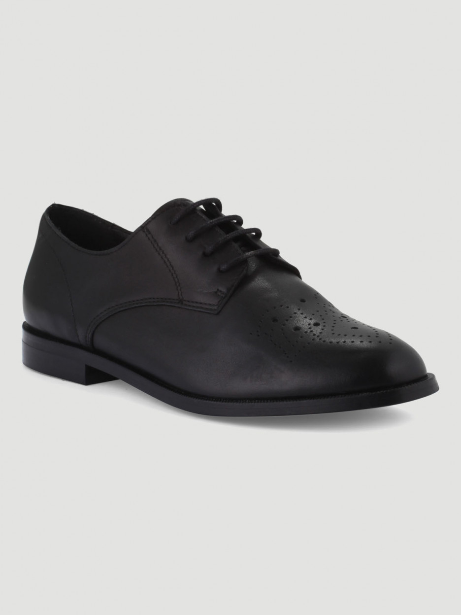 Derbies plates en cuir noir femme | La Halle