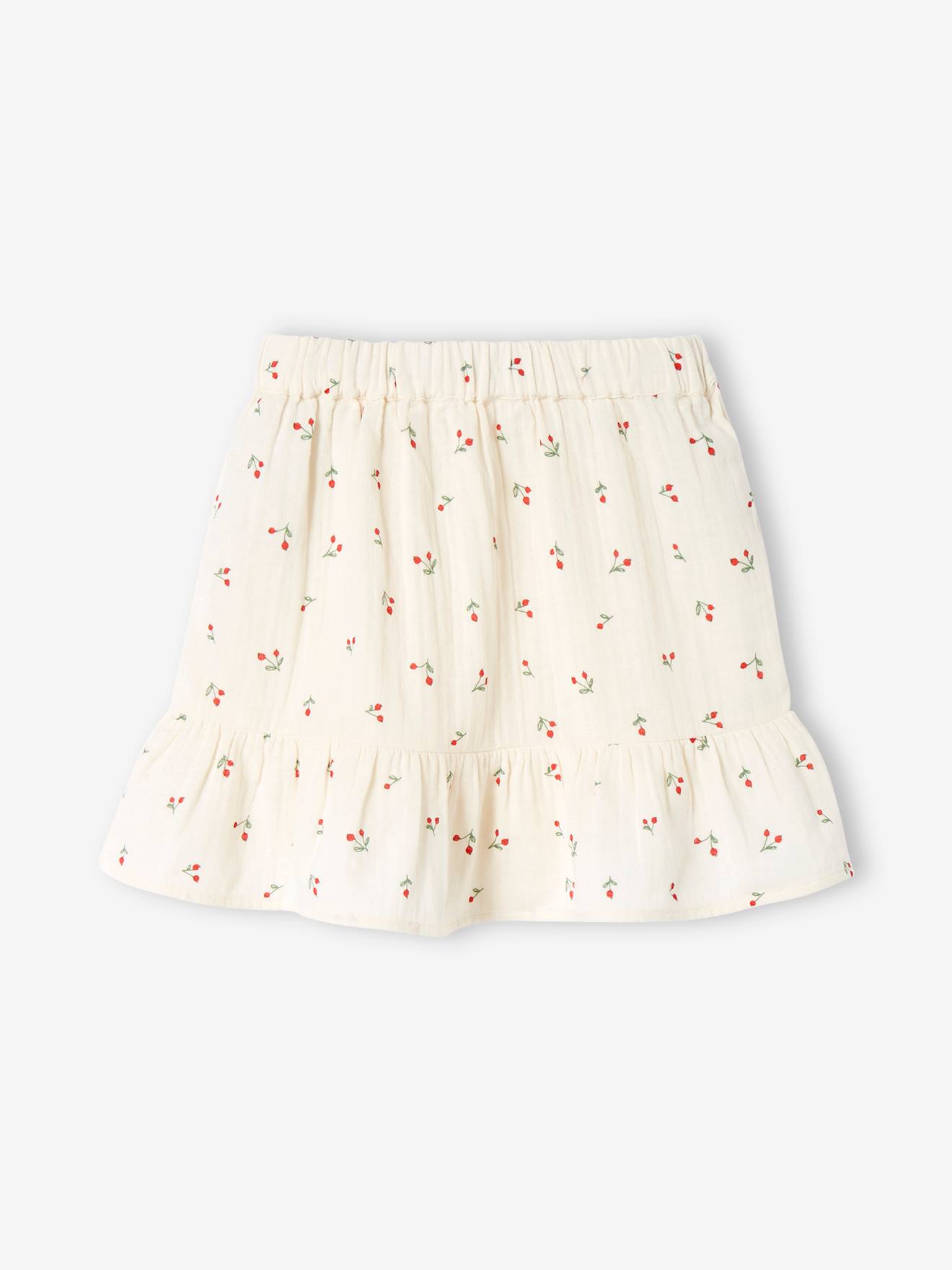 Jupe imprimée en gaze de coton fille vert imprimé