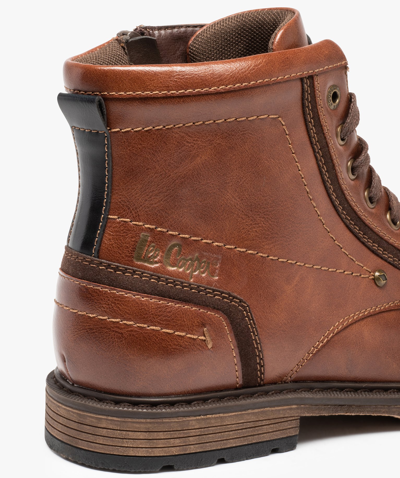 Boots homme unies à lacets fermeture zippée – Lee Cooper marron | GEMO