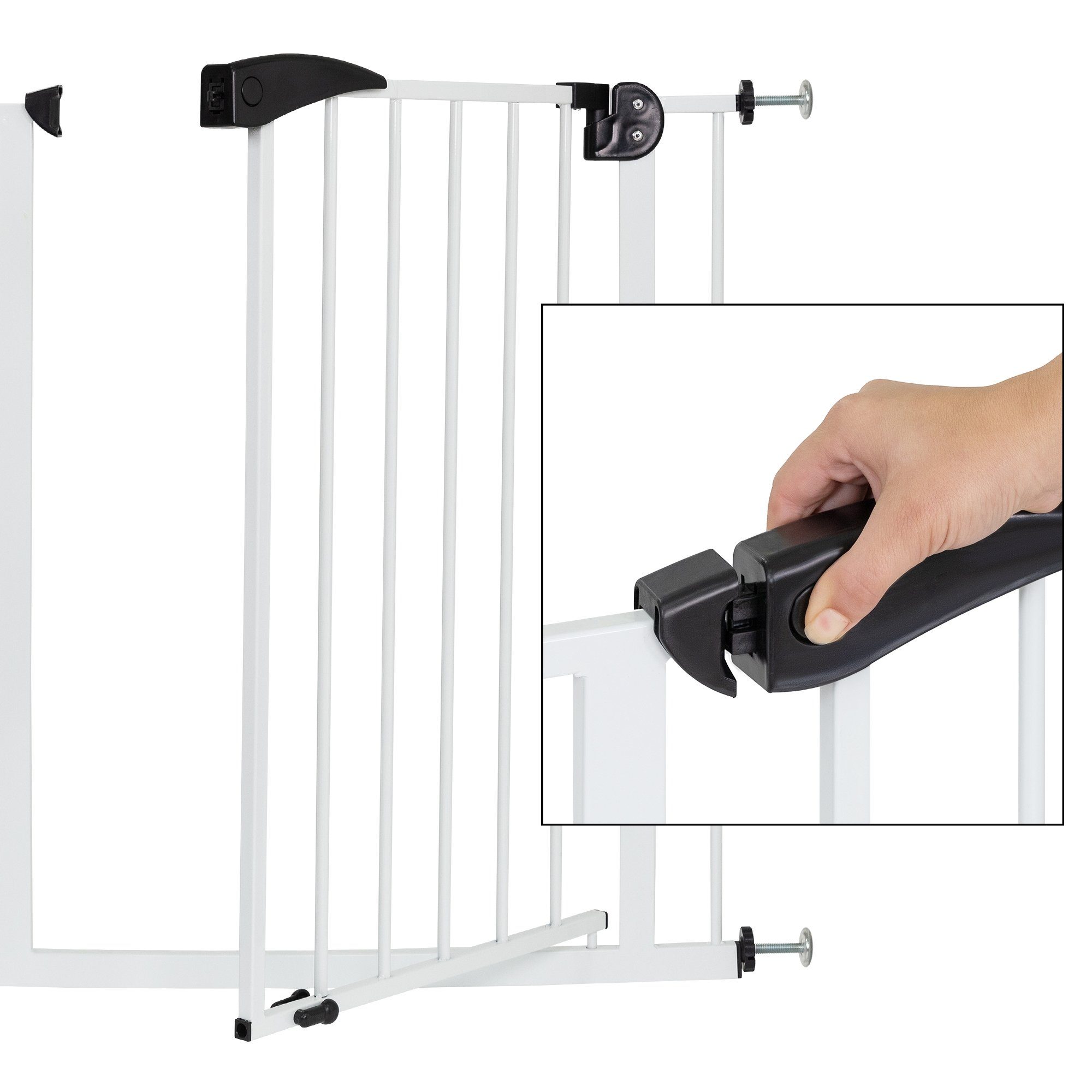 ECD Germany Türschutzgitter Metall-Gitter zum Klemmen Treppenschutzgitter Absperrgitter, für Kinder, Hunde und Katzen 85-95cm mit 10cm Verlängerung Weiß