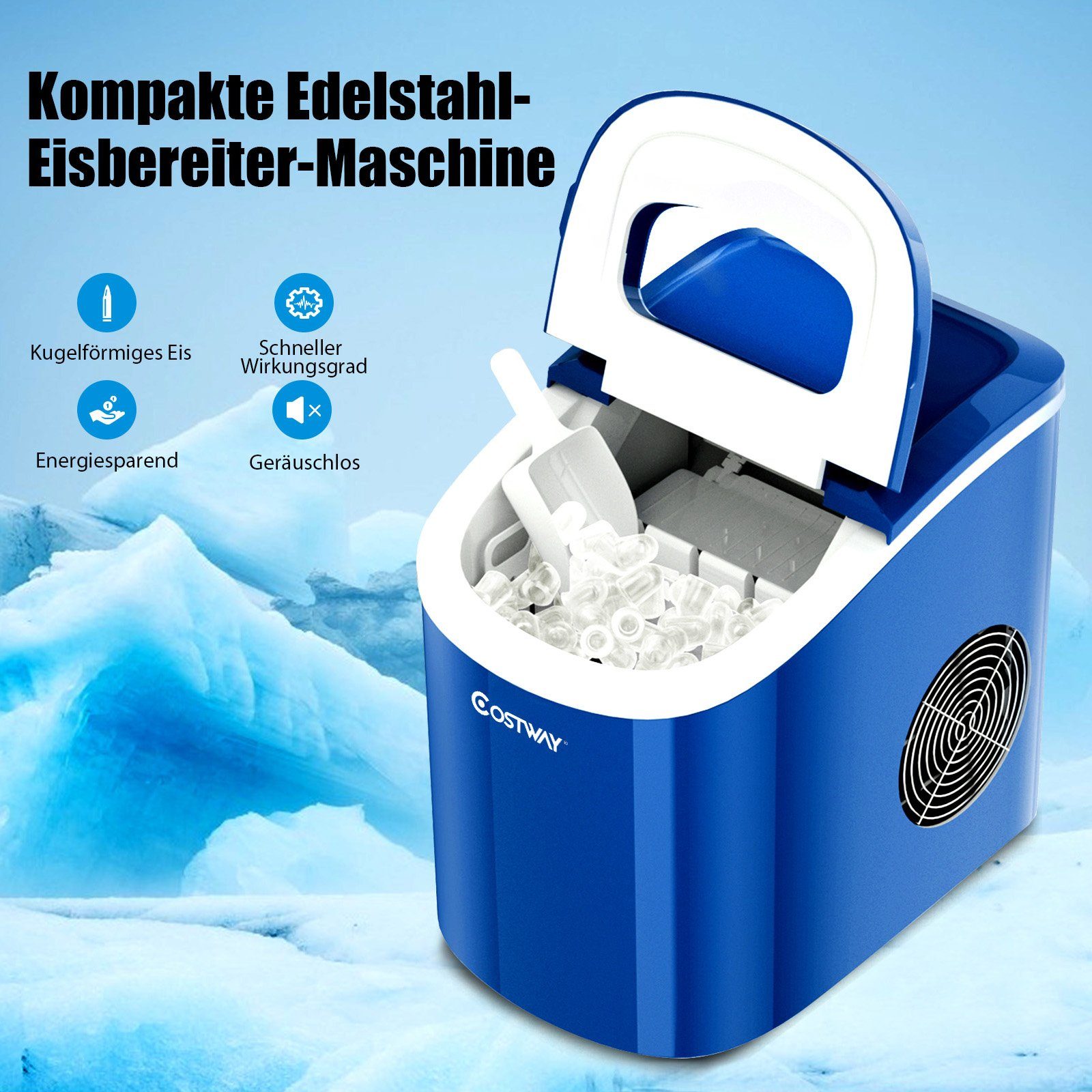 COSTWAY Eiswürfelmaschine, 2 Größen, 12kg in 24H, inkl. Eiswürfelschaufel