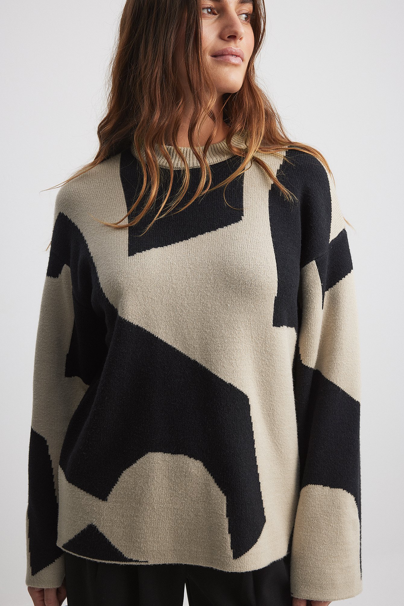 Jacquardgemusterter Rundhalsausschnitt Strickpullover