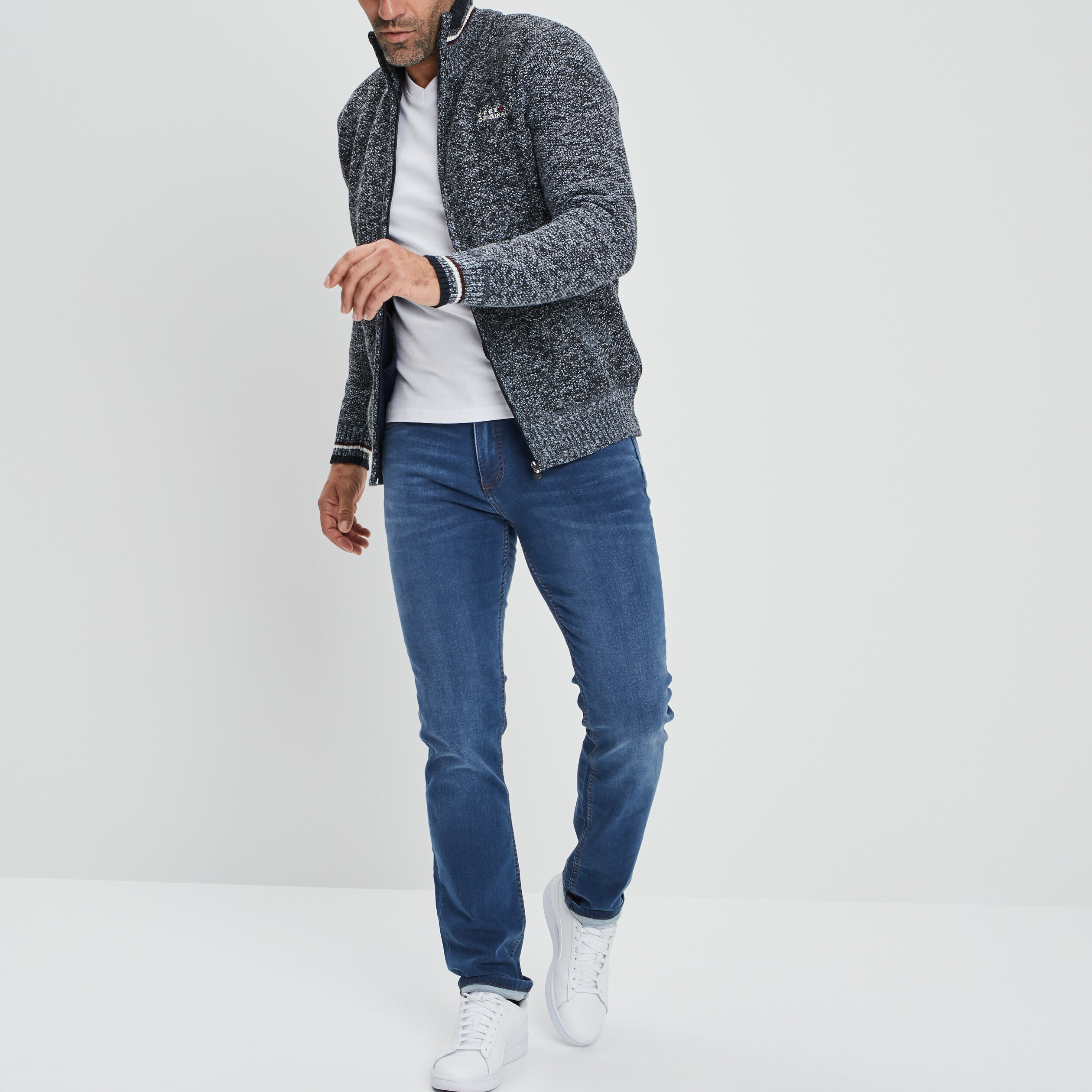T-shirt manches longues col V blanc homme | La Halle