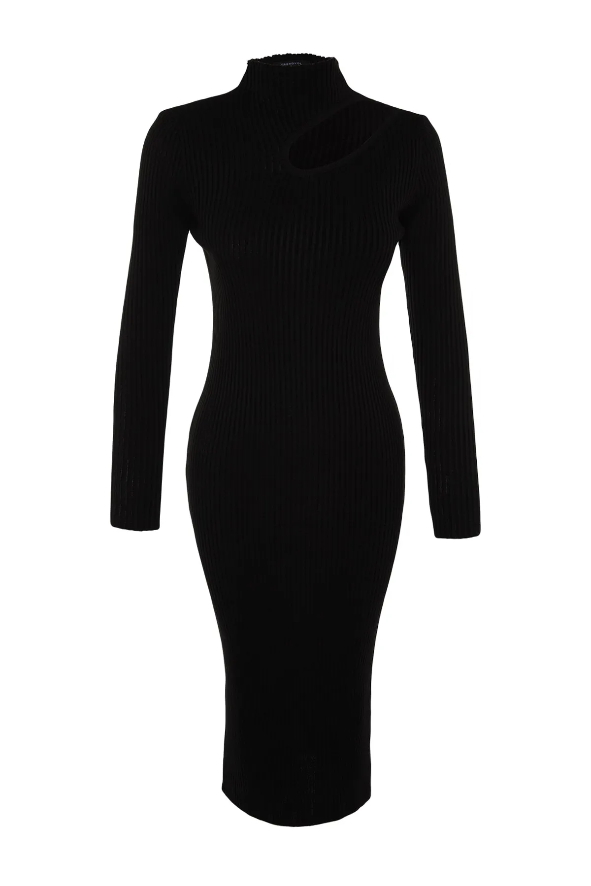 Trendyol Collection  Schwarzes Midi-Strickkleid mit Rollkragen TWOAW24EL00028