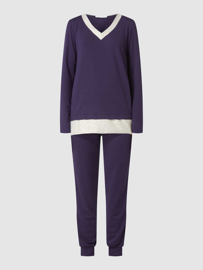 Pyjama mit Kontrastbesatz in marineblau