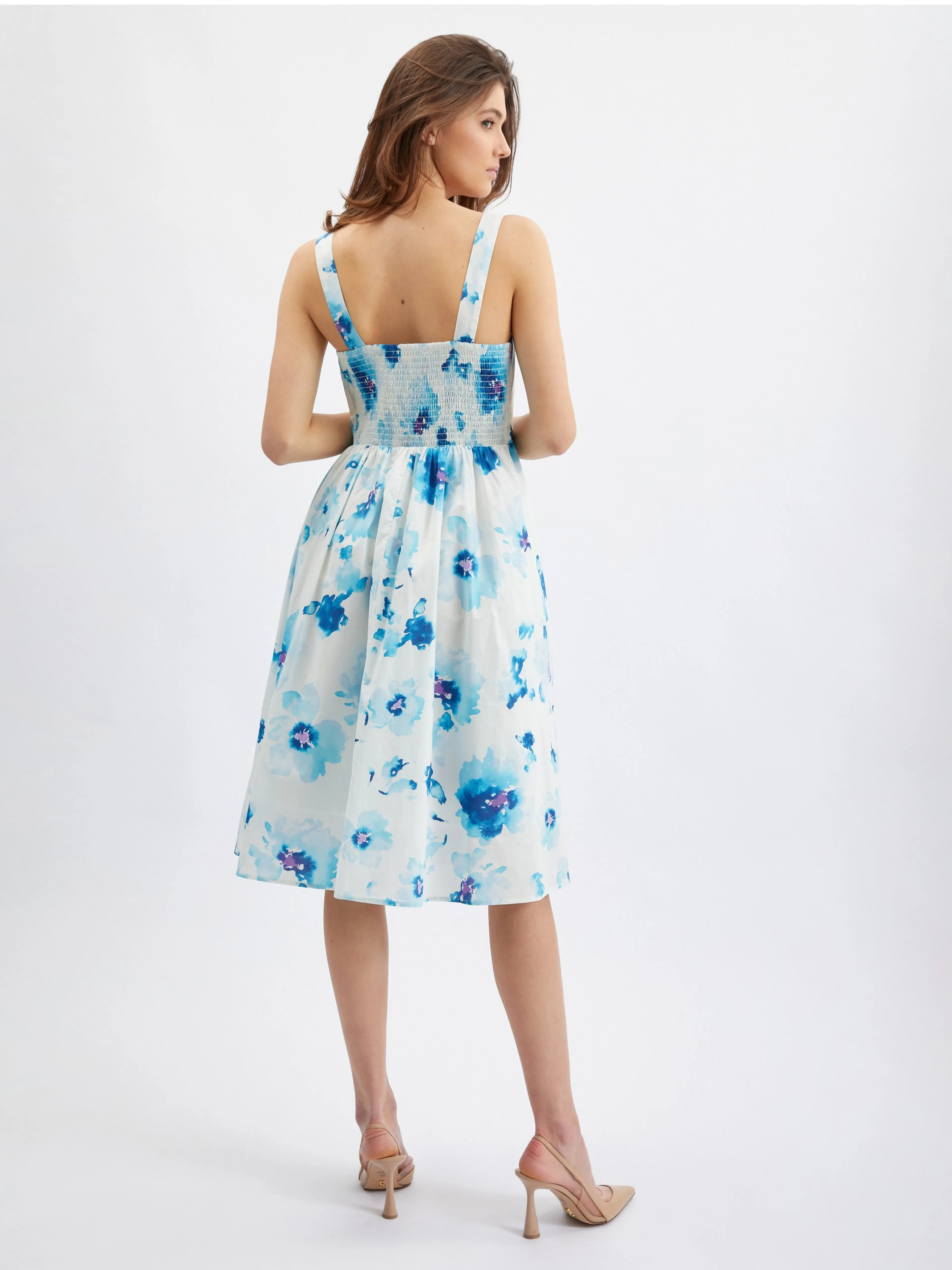 Blau-weißes geblümtes Damenkleid ORSAY