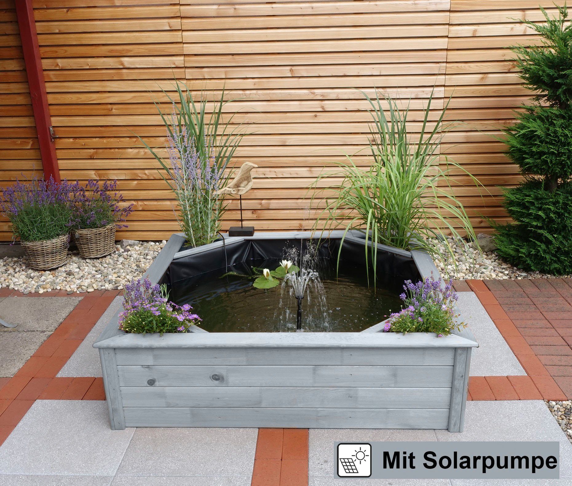 promadino Hochteich, BxTxH: 144x144x40 cm, 550 l, (Set), mit Solarpumpe