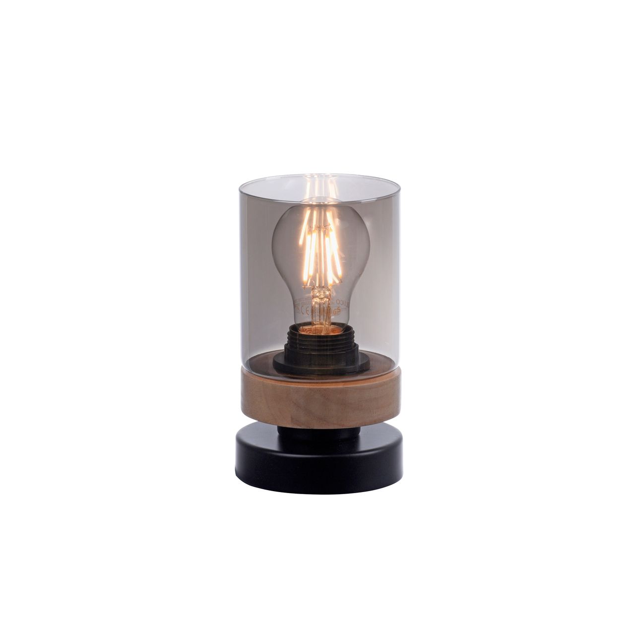 JUST LIGHT Tischleuchte PASQUAL, 1-flg, E27, Glas in Rauchglas-Optik, schwarz , IP20