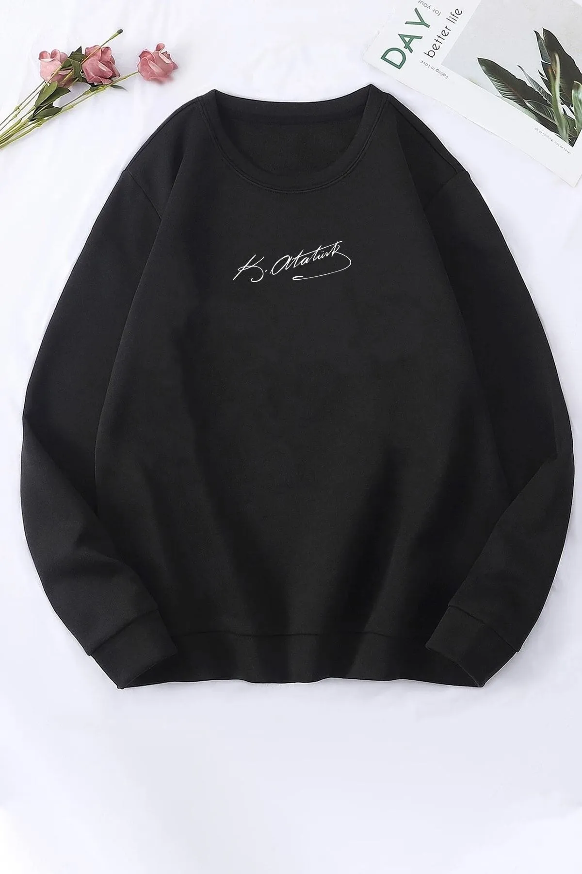 uyguntarz  Unisex K.atatürk Signature bedrucktes Rundhals-Sweatshirt