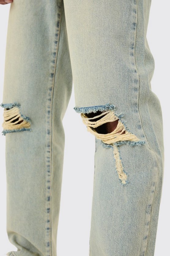 Lockere Jeans mit Riss am Knie in Antikem Blau