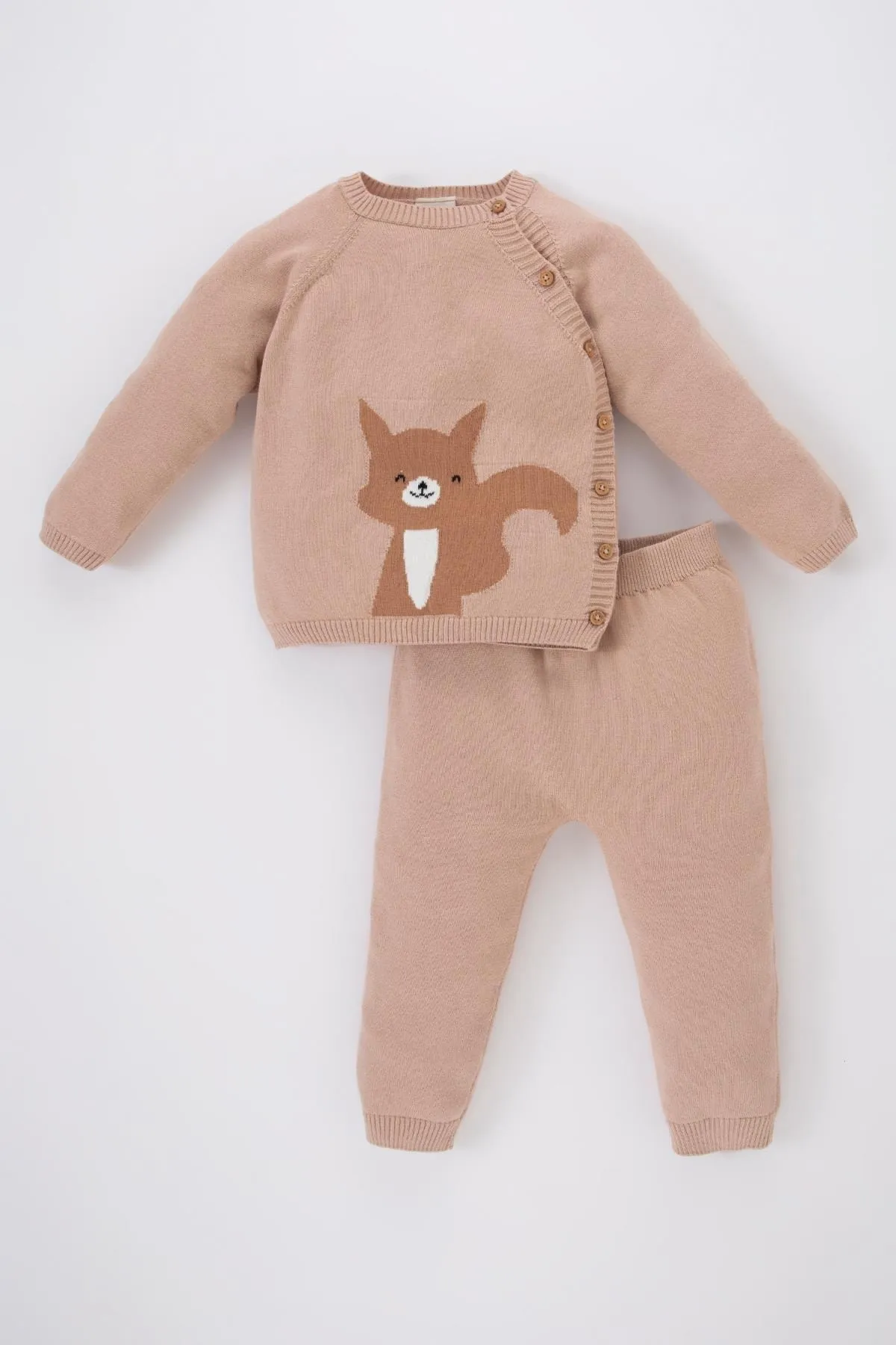 DeFacto  2er-Set aus gemustertem Baumwollstrickpullover mit Fuchsmuster für Babys und Mädchen