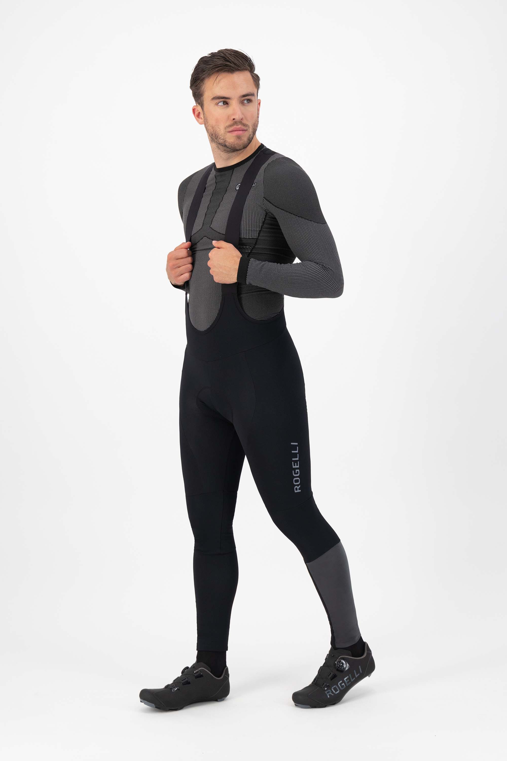 Rogelli Essential HI VIS Black Herren lange Radhose mit Träger
