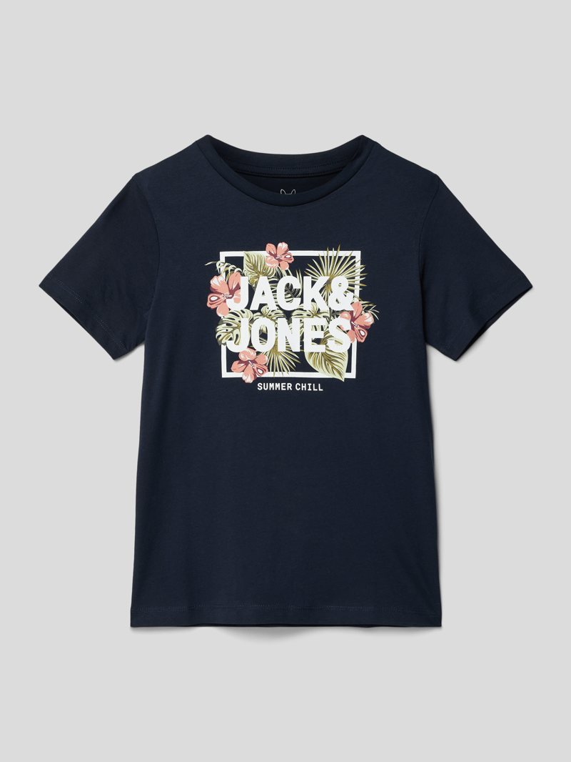 T-Shirt aus Baumwolle mit Label-Print Modell 'BECS' in marineblau