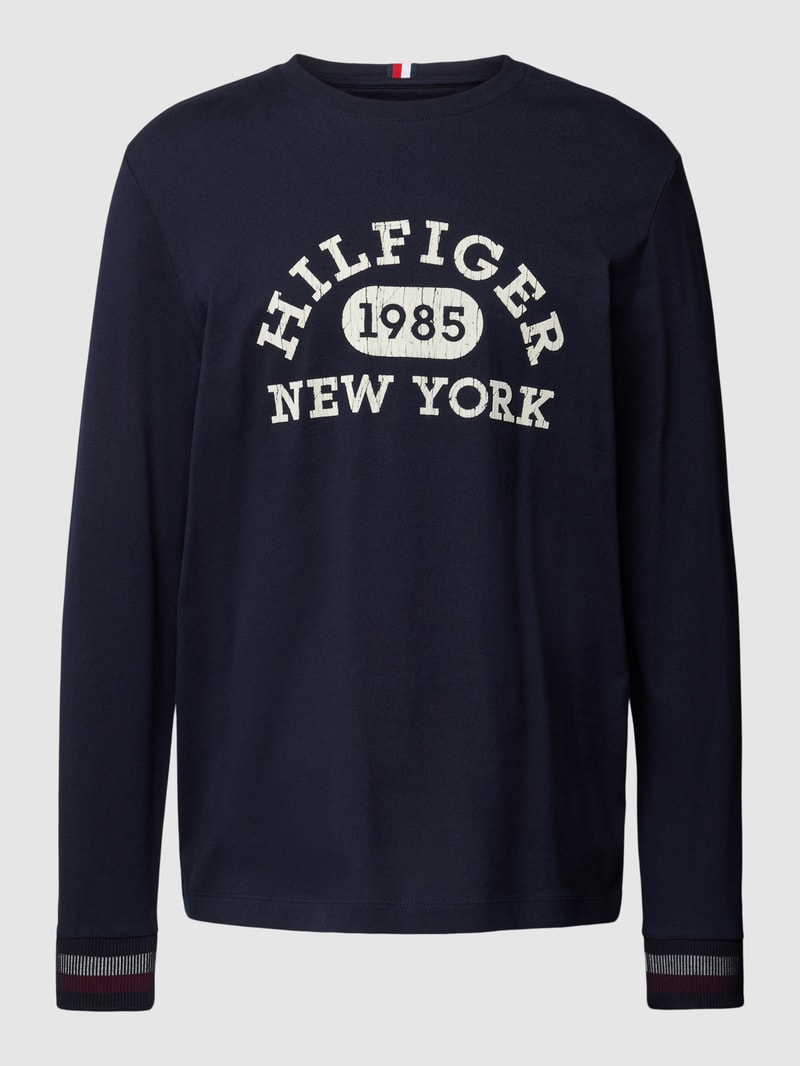 Longsleeve mit Label-Print Modell 'COLLEGIATE' in marineblau