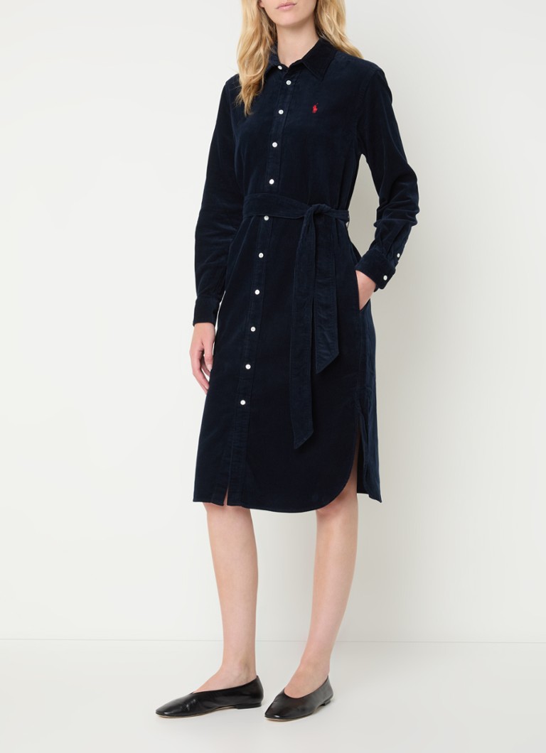 Ralph Lauren korduroj midi košulja-haljina s remenom za vezanje
