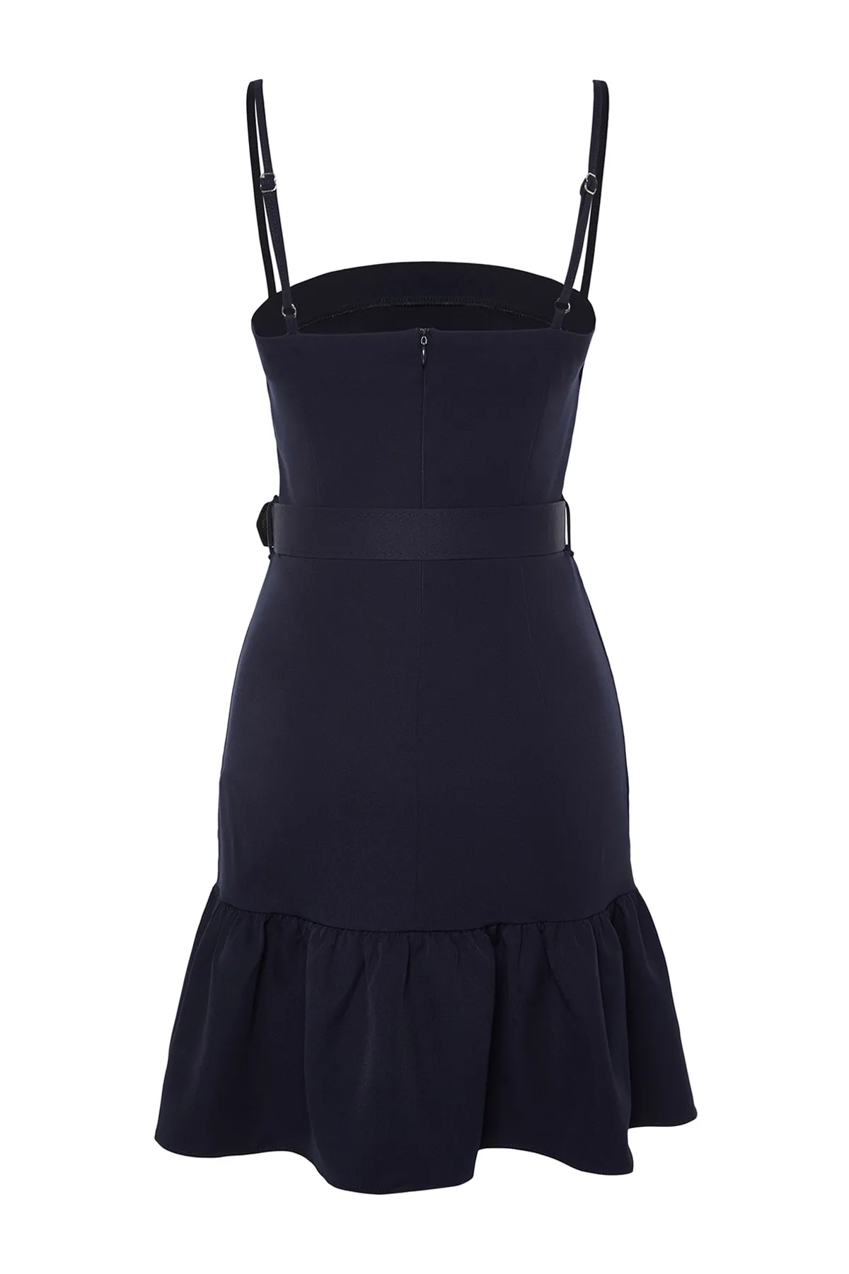 Trendyol Collection  Marineblaues Kleid mit gewebten Trägern und Gürtel TWOSS23EL02033