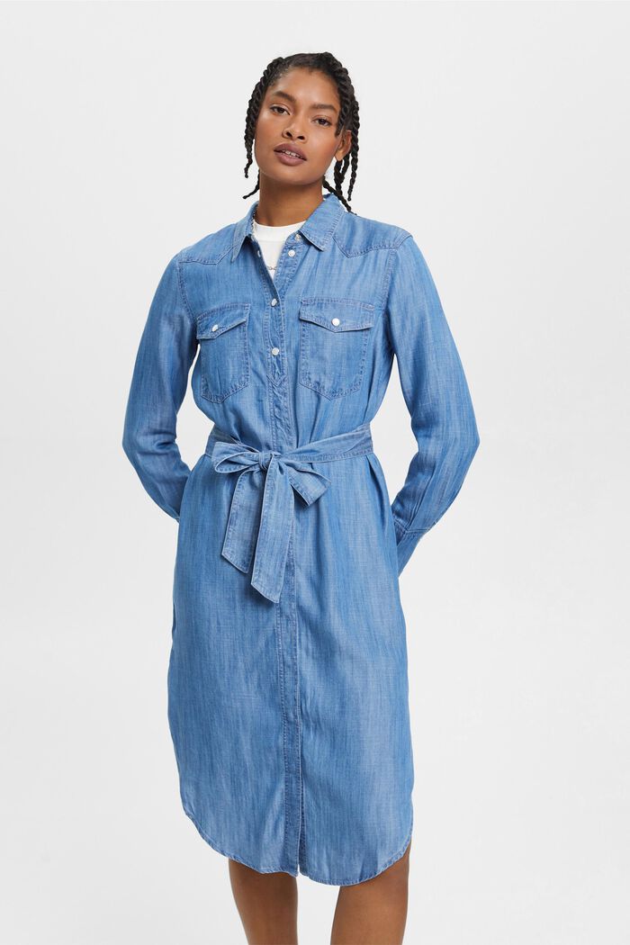 Denim-Shirtkleid mit abnehmbarem Bindegürtel