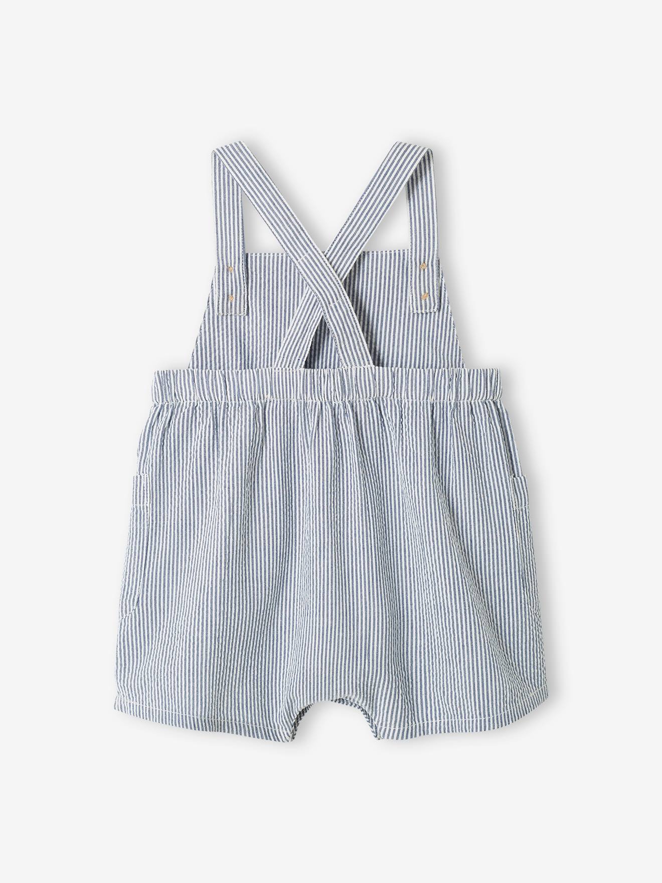 Salopette courte bébé en seersucker bleu