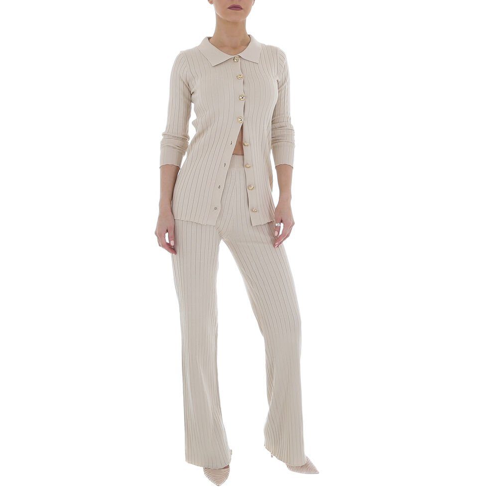 Ital-Design Freizeitanzug Damen Freizeit, Stretch Zweiteiler in Beige