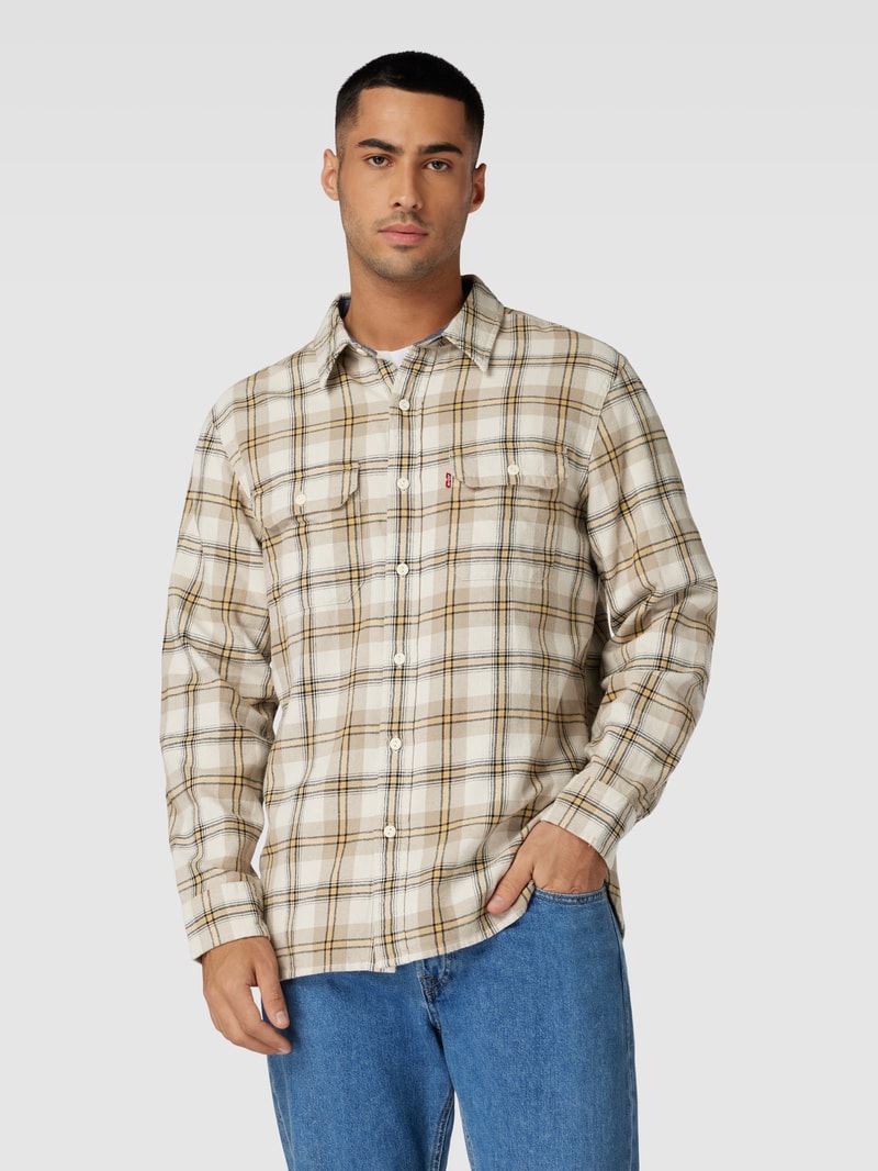Relaxed Fit Freizeithemd mit Gitterkaro Modell 'CLASSIC WORKER' in hellbraun meliert