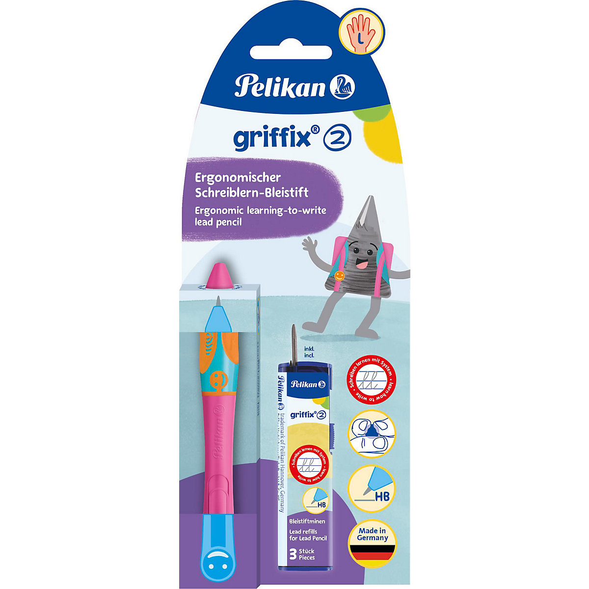 griffix Ergonomischer Schreiblern-LovelyPink Linkshänder