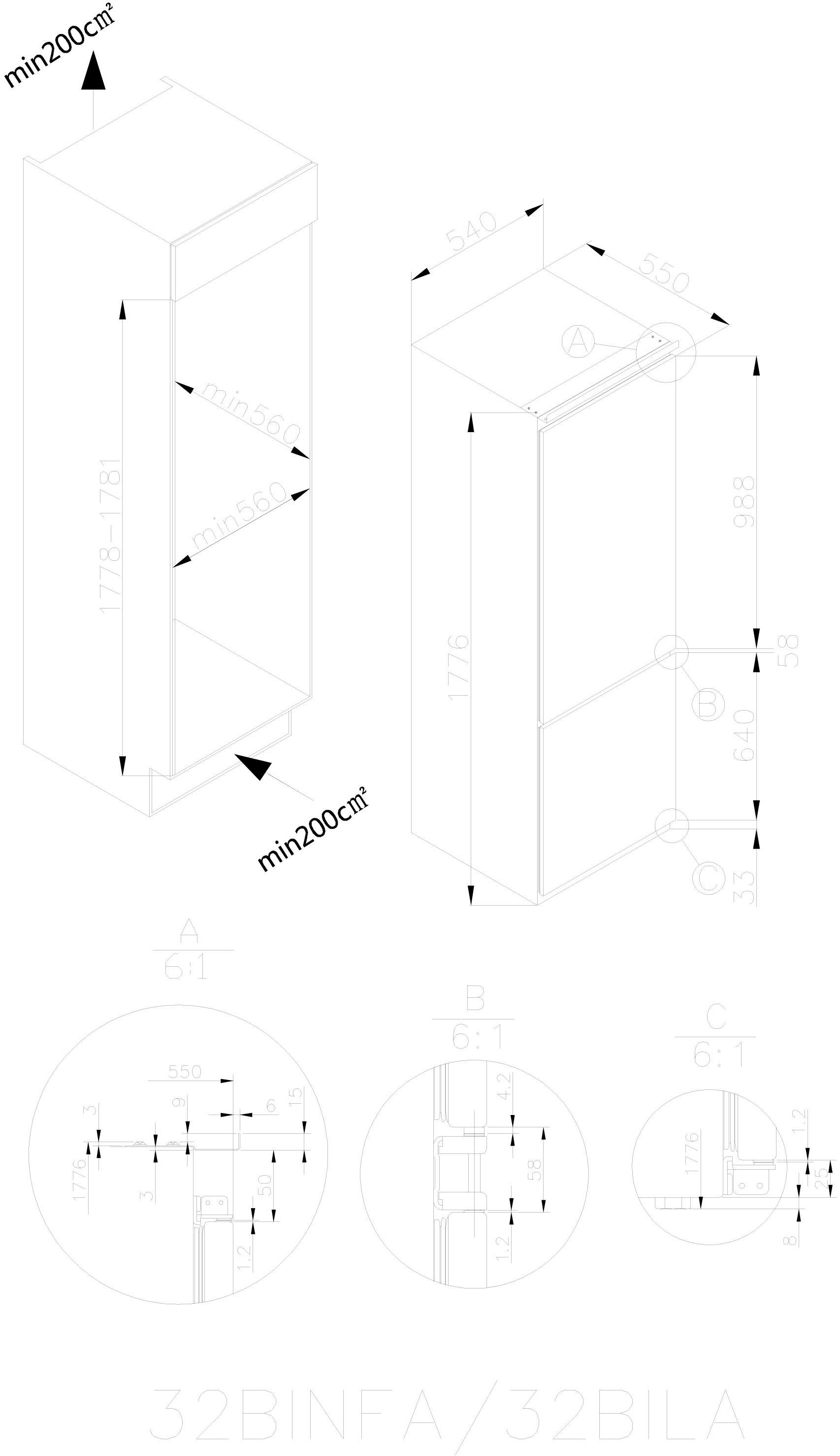 Amica Einbaukühlgefrierkombination EKGCS 387 950, 177,6 cm hoch, 54 cm breit