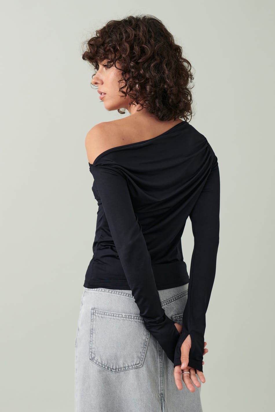Ruched asymmetric micro top
