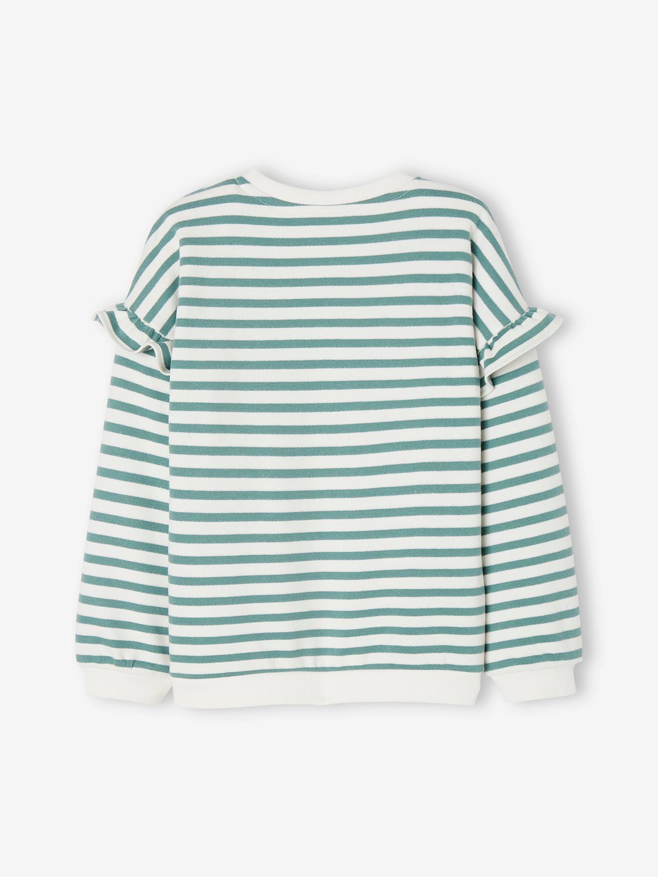 Vertbaudet Mädchen Ringel-Sweatshirt, Volantärmel Oeko-Tex - altrosa